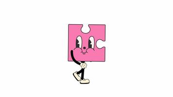 Groovy Retro Cartoon Puzzle Piece. Walking Loop Animation video