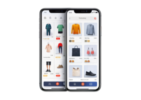 User friendly shopping app interface displaying a variety of stylish apparel and footwear png