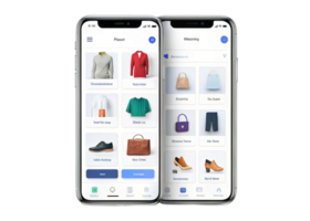 Mobile shopping application showcasing fashion items and accessories with a clean and modern layout png