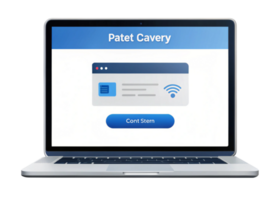 Professional payment gateway software on a laptop screen with icons for security, shopping, and navigation png