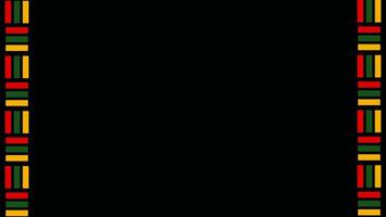 Looped animation of Juneteenth-themed decorative frame with bold Afrocentric patterns. Center area designed as copyspace for title, message, or branding in motion footage. video