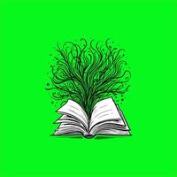 an open book with a tree growing out of it vector