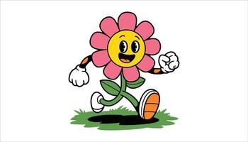 Animated flower character with arms and legs in motion vector