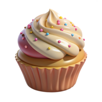 sumptuous industrial Cupcake with vanilla frosting ansprinkles, dramatic lighting, detaileillustration, isolateon transparent background,high-resolution product photography flawless png