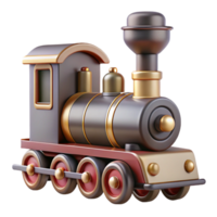 captivating acclaimeToy train locomotive, metallic finish, detailesmokestack anwheels, studio lighting, side view, isolateon transparent background,high-resolution product photography png