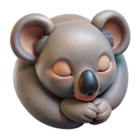 nostalgic sumptuous Koala sleeping, curleup, detailefur anears, soft lighting, top-down view, photorealistic, isolateon transparent background,high-resolution product photography sharp png