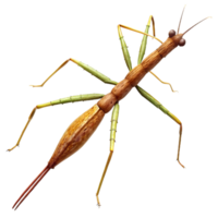 immaculate iconic Stick insect camouflageas a twig, texturebody, detailelegs, soft lighting, side view, isolateon transparent background,high-resolution product photography png