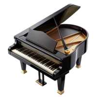 timeless minimalist Granpiano, highly polisheblack lacquer finish, liopen, keys visible, dramatic lighting, isolateon transparent background,high-resolution product photography detailed png