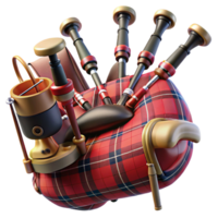 dreamy spectacular Set of bagpipes with tartan bag, chanter, andrones, soft lighting, isolateon transparent background,high-resolution product photography ultra HD png