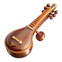 alluring acclaimeSitar with carvewooden body, multiple strings, angourresonators, studio lighting, front view, isolateon transparent background,high-resolution product photography png