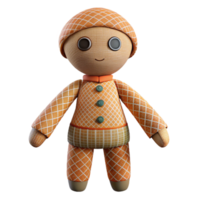 vibrant standout Rag doll, stitchefeatures, patternefabric, soft lighting, front view, isolateon transparent background,high-resolution product photography png