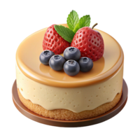 ethereal captivating Cheesecake, creamy filling, graham cracker crust, toppewith fresh berries, front view, soft lighting, isolateon transparent backgrounhandcrafted png