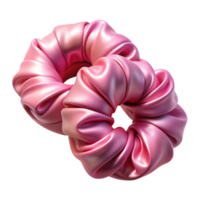 pristine rustic A pair of pink silk hair scrunchies, soft lighting, slightly bunched, smooth fabric, photorealistic, with transparent background,high-resolution product photography detailed png