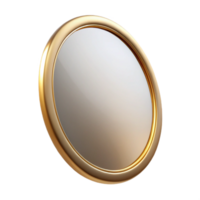 joyful serene Oval wall mirror with a thin, brushegolmetal frame, glossy finish, soft lighting, front view, icon style, isolateon transparent background,high-resolution product photography luxury png
