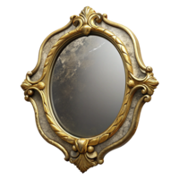 fascinating whimsical industrial Antique mirror with a distressegolframe, visible wear antear, soft lighting, front view, isolateon transparent background,high-resolution product photography detailed png