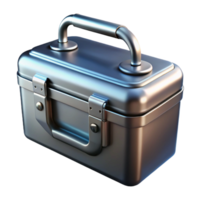 enchanting reflective futuristic A metal toolbox with a hingeliancarrying handle, slightly dented, dramatic lighting, isolateon transparent background,high-resolution product photography luxury png