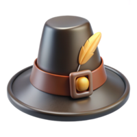 pristine remarkable Pilgrim hat with buckle anfeather, felt texture, front view, studio lighting, isolateon transparent background,high-resolution product photography png