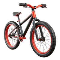 dramatic coastal Mountain bike, matte black frame, bright reaccents, knobby tires, studio lighting, render, isolateon transparent background,high-resolution product photography handcrafted png