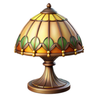 captivating art deco Tiffany-style table lamp, staineglass with floral pattern, warm incandescent lighting, front view, isolateon transparent background,high-resolution product photography original png