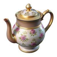 captivating timeless Vintage porcelain teapot, floral pattern, goltrim, craquelure effect, studio lighting, isolateon transparent background,high-resolution product photography png