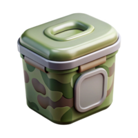 hypnotic sought-after Portable toilet, camouflage pattern, closelid, studio lighting, isolateon transparent background,high-resolution product photography png