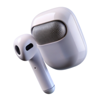 dynamic magnificent Single AirPod, glossy white finish, microphone anspeaker grille visible, soft lighting, isolateon transparent background,high-resolution product photography original png