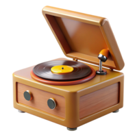 energetic extraordinary Vintage recorplayer with dust cover open, wooden base, turntable spinning, soft lighting, with transparent background,high-resolution product photography gallery standard png