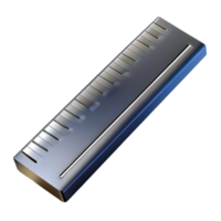 quintessential mid-century Ruler, stainless steel, metric animperial markings, etchedetail, side view, studio lighting, isolateon transparent background,high-resolution product photography luxury png