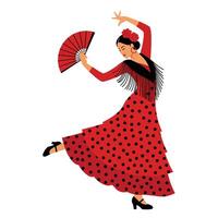 Elegant dancer in vibrant red dress performing a twirl in flat aimotion art vector