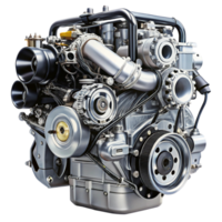 automobile engine showing intricate parts and engineering design isolated on a clean white surface png