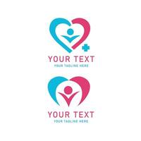 Heart People Care Graphic Set, Abstract Family Support Symbol with Plus Sign for Health Charity Community Love Wellness vector