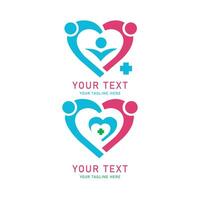 Medical Heart Family Graphic Set, Abstract People Care Symbol with Plus Sign for Health Community Support Love Wellness Clinic vector
