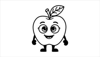 Cute Black Silhouette Apple Character with Face and Leaf Design vector
