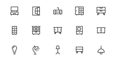 Pixel Perfect Furniture Icon Pack Bundle for Modern Design Projects. This Collection Features Chairs, Tables, and Stylish Home Decor Elements. vector