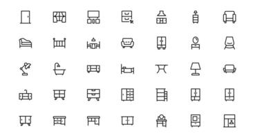 Complete Furniture Icon package for Modern Design Projects. This Collection Features Chairs, Tables, and Stylish Home Decor Elements. vector
