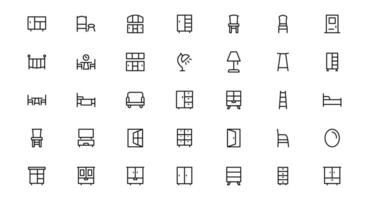 Furniture Icon Set package for Modern Design Projects. This Collection Features Chairs, Tables, and Stylish Home Decor Elements. vector