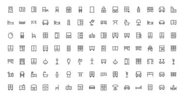 Complete Furniture Icon pack for Modern Design Projects. This Collection Features Chairs, Tables, and Stylish Home Decor Elements. vector