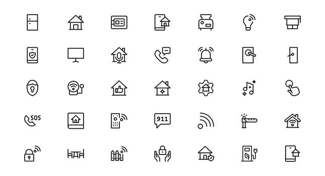 Home Automation Projects with Sleek and Modern Icons Set Collection. Includes Everything You Need for Smart Homes, Device Control, and Automation Solutions. vector
