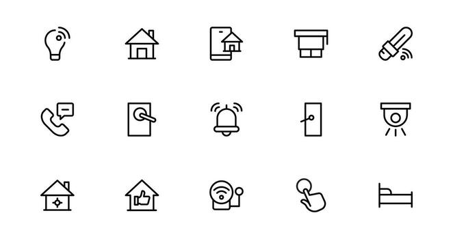 Home Automation Projects with Sleek and Modern Icons Set Bundle. Includes Everything You Need for Smart Homes, Device Control, and Automation Solutions. vector