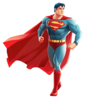 A dynamic illustration of the iconic superman, in a stylized running pose. png