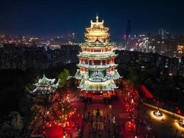 Chongqing, China-APR 04, 2025-Hong'en Temple Forest Park is one of the largest parks in Chongqing, a beautiful structure of 7 floors, built-in ancient traditional Chinese style. photo