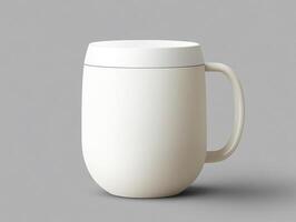 Glossy white ceramic mug mockup on clean white background for minimalist product design and branding use photo