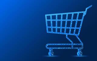Abstract image of a low poly style electric blue shopping cart vector
