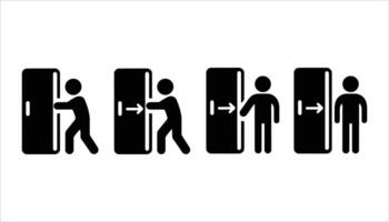 Walk Through Door Sign, Entrance Icon, Exit Symbol vector