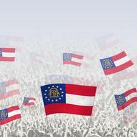 Crowd of people waving flag of US State Georgia square graphic for social media and news. vector