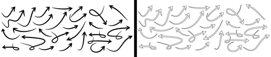 Hand Drawn Curved Arrow Collection Creative Sketch arrow Set for Notes Infographics Diagrams and Visual eps file vector