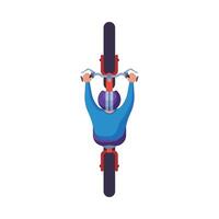 Man in Helmet Riding Modern Electric Scooter, View from Above, Cyclist on Bicycle Flat Illustration vector