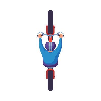Man in Helmet Riding Modern Electric Scooter, View from Above, Cyclist on Bicycle Flat Illustration