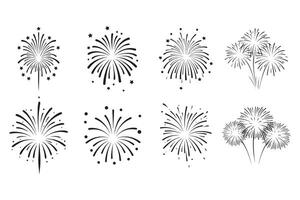 Fireworks in Different Styles Representing Exploding Spark Bursts for Celebration Graphics Set vector