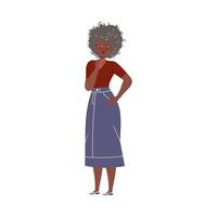 Grey Haired Female in Blue Denim Skirt Looking at Somethign with Satisfied Face Illustration vector